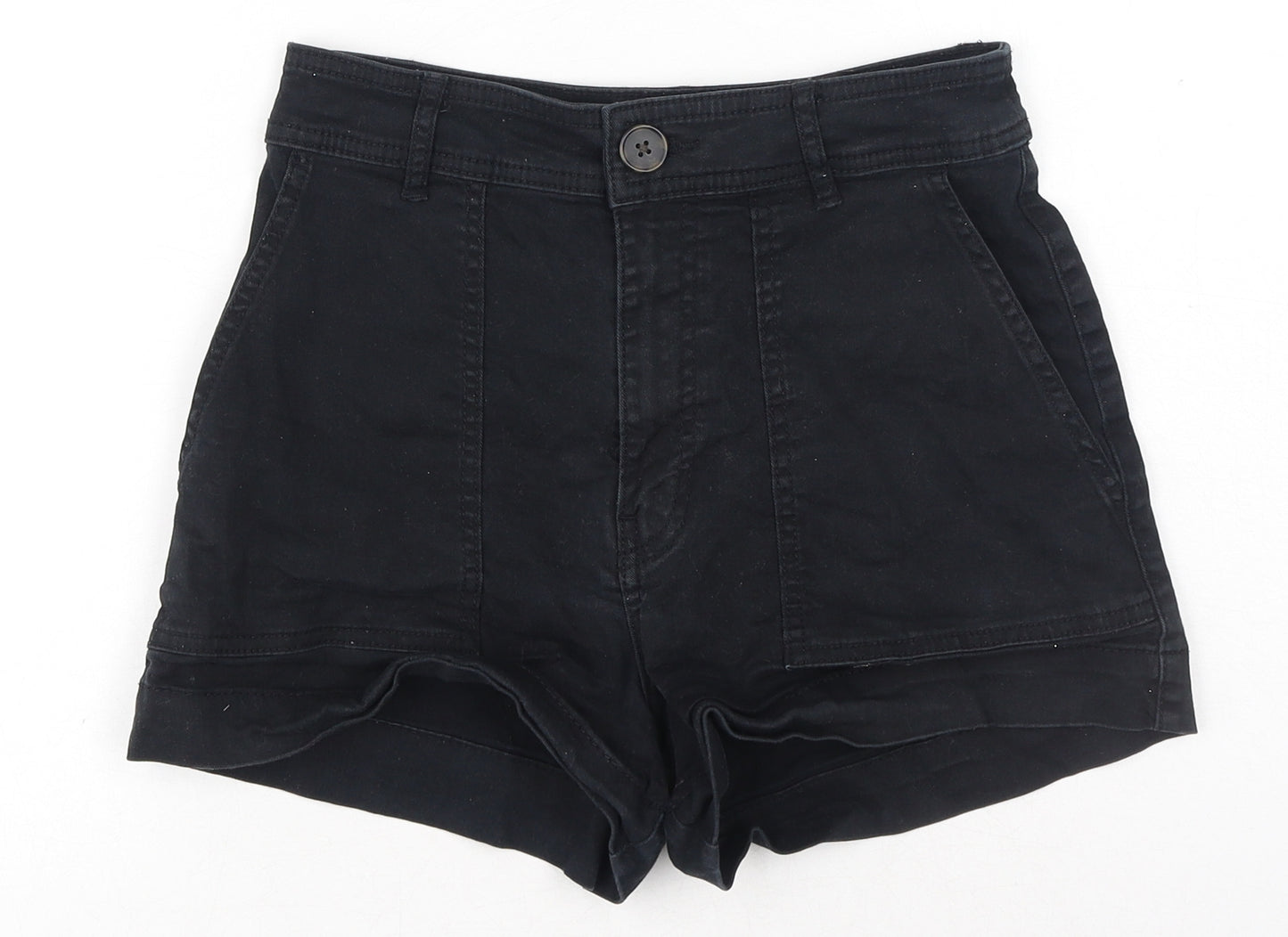 H&M Womens Black Cotton Hot Pants Shorts Size 8 Regular Button