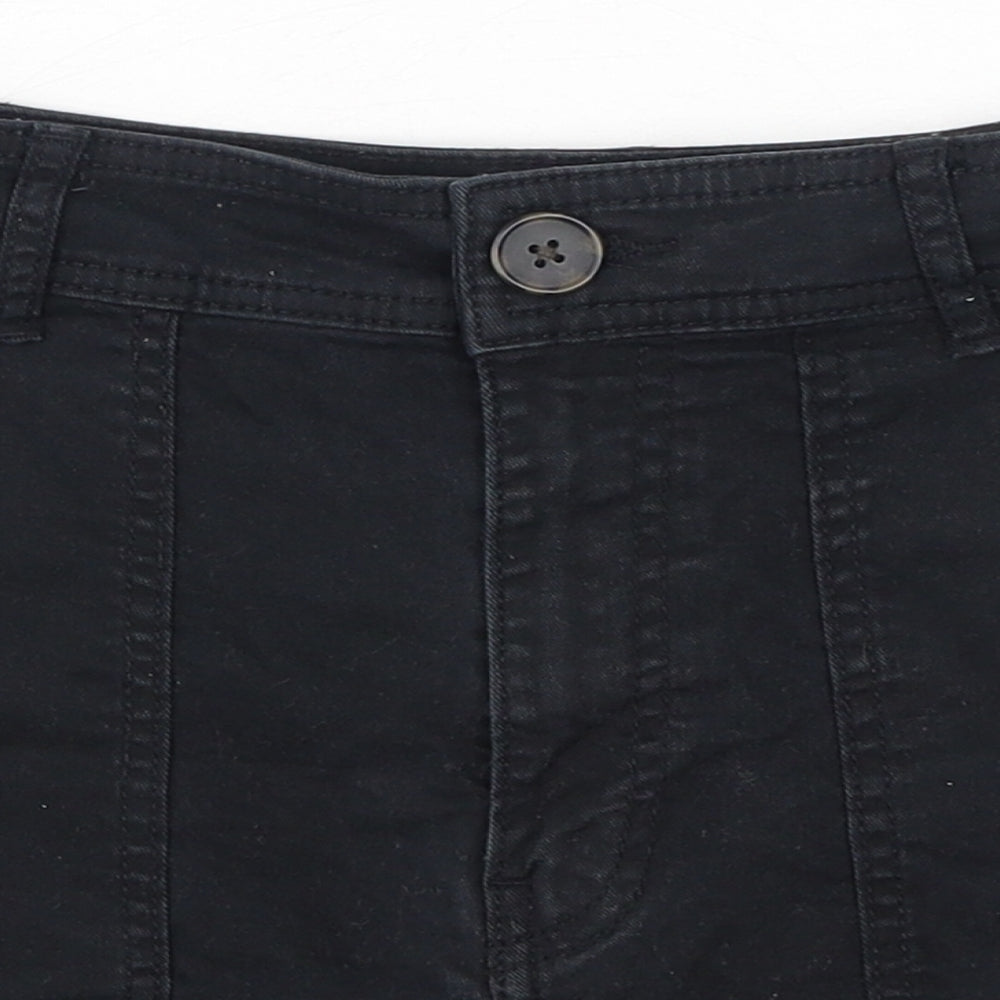 H&M Womens Black Cotton Hot Pants Shorts Size 8 Regular Button