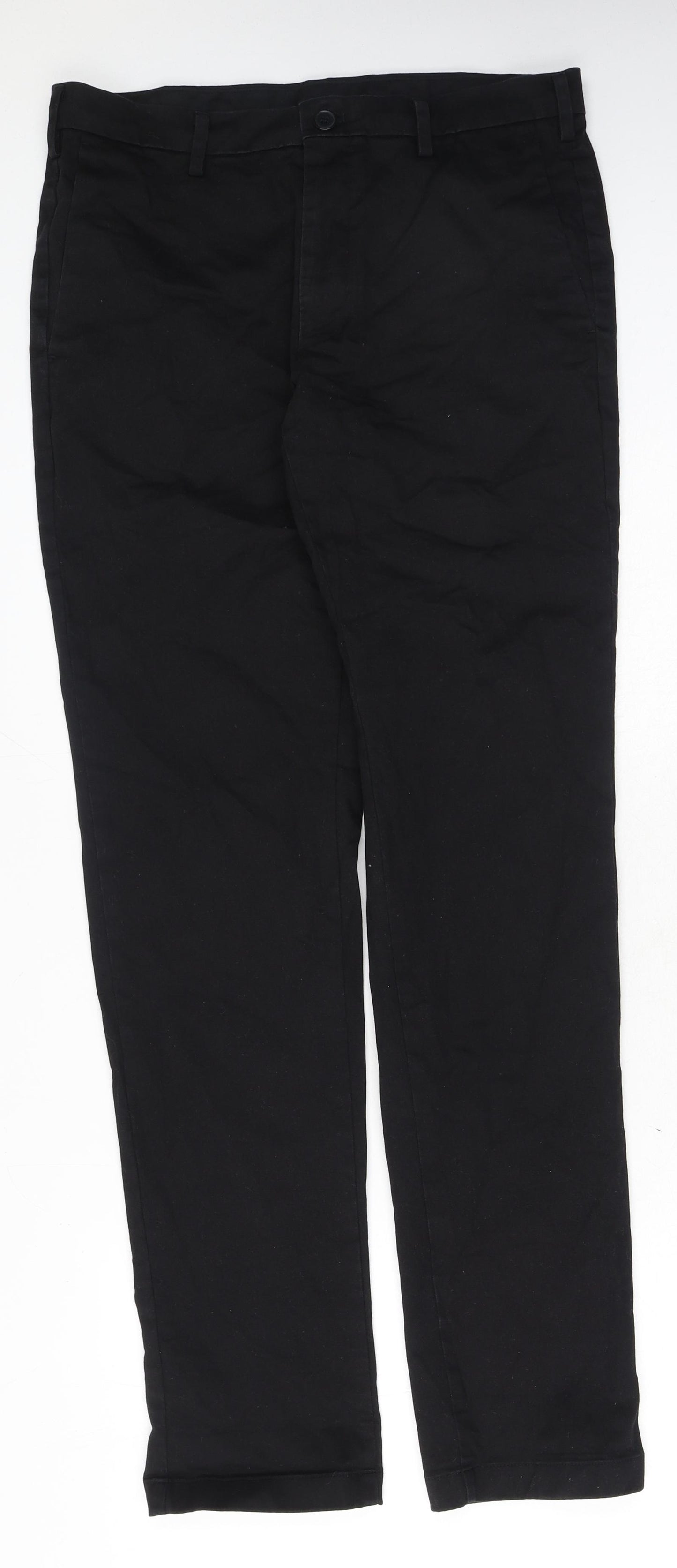 Uniqlo Mens Black Cotton Trousers Size 34 in L34 in Regular Button