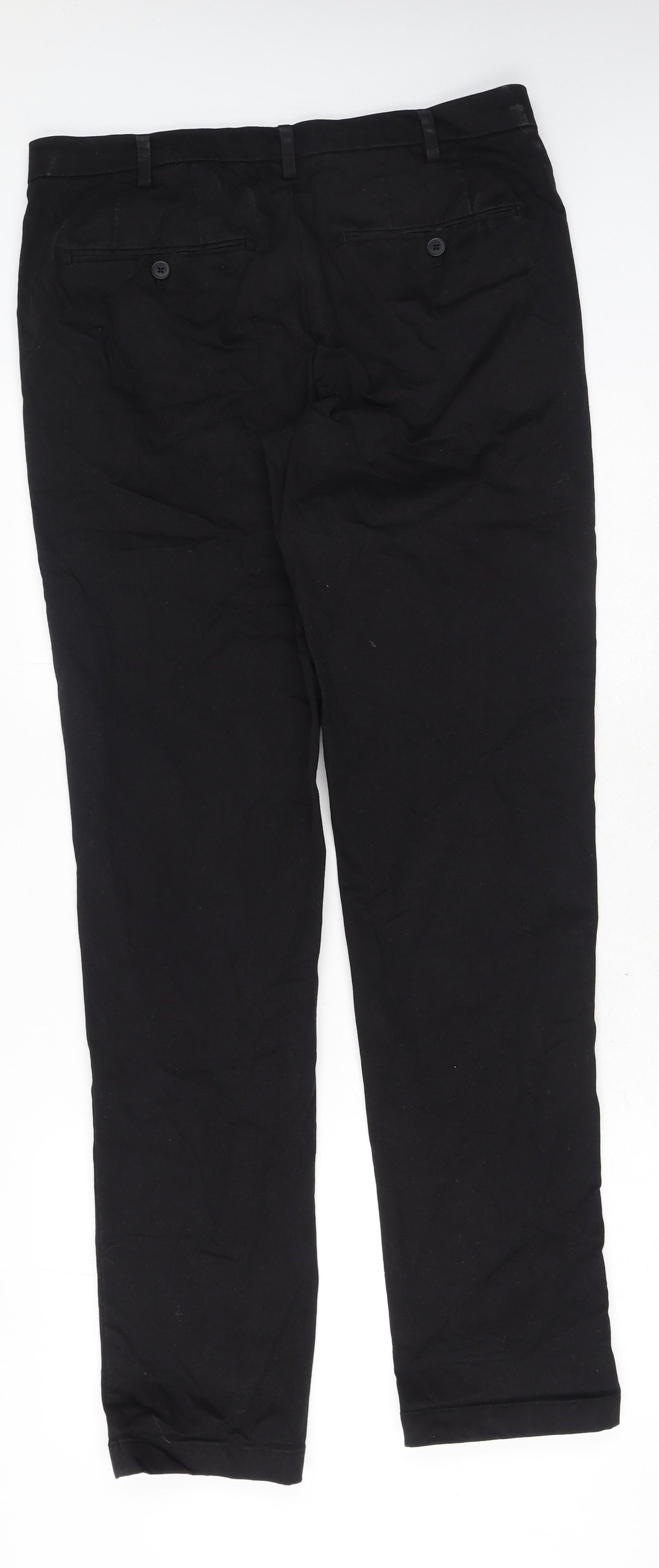 Uniqlo Mens Black Cotton Trousers Size 34 in L34 in Regular Button