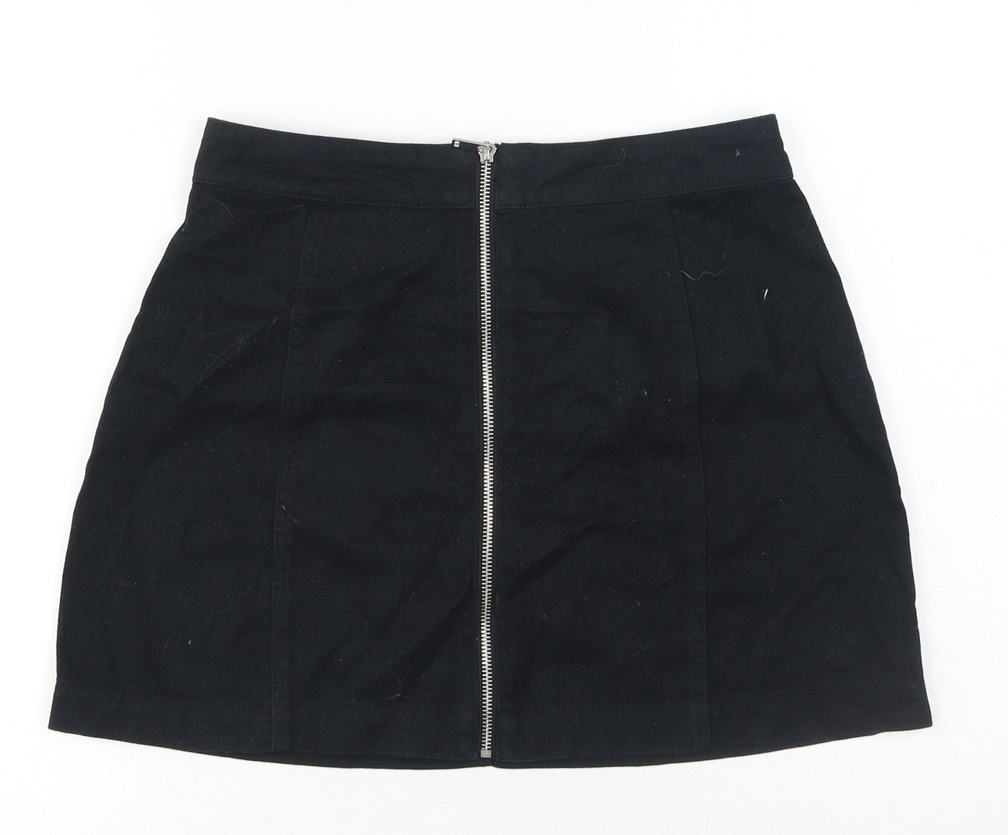 H&M Womens Black Cotton Mini Skirt Size 10 Zip