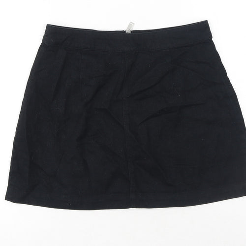 H&M Womens Black Cotton Mini Skirt Size 10 Zip
