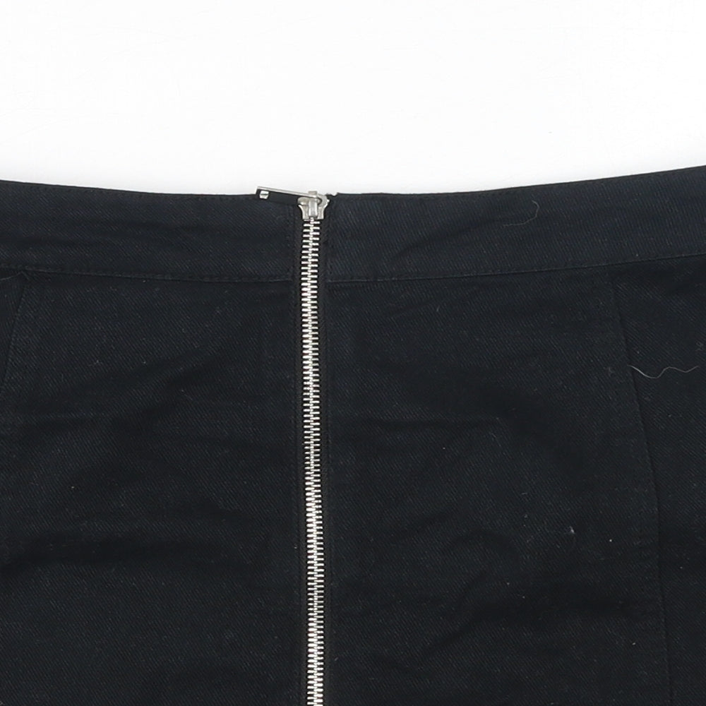 H&M Womens Black Cotton Mini Skirt Size 10 Zip