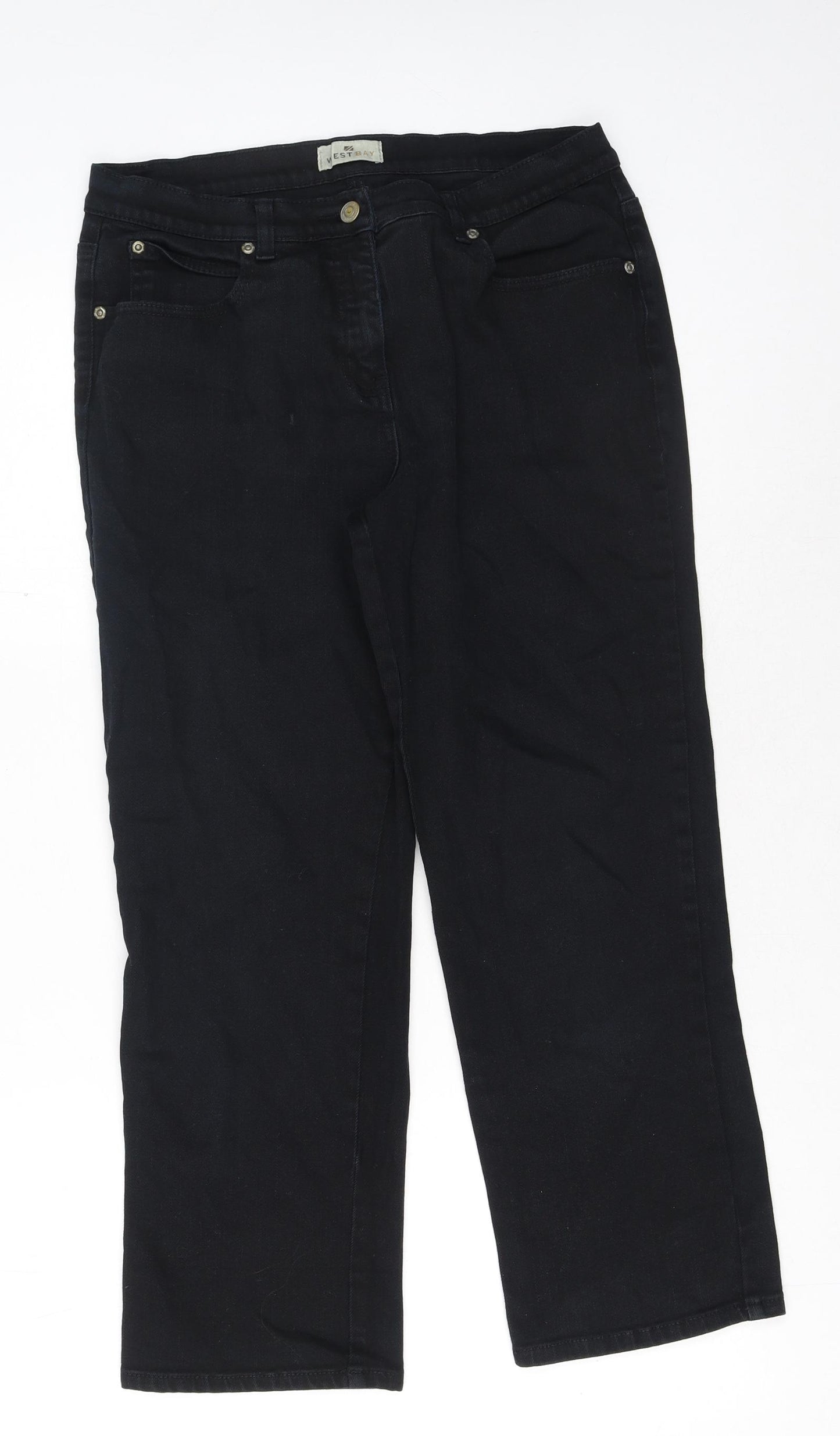West Bay Womens Black Cotton Straight Jeans Size 14 L27 in Regular Button