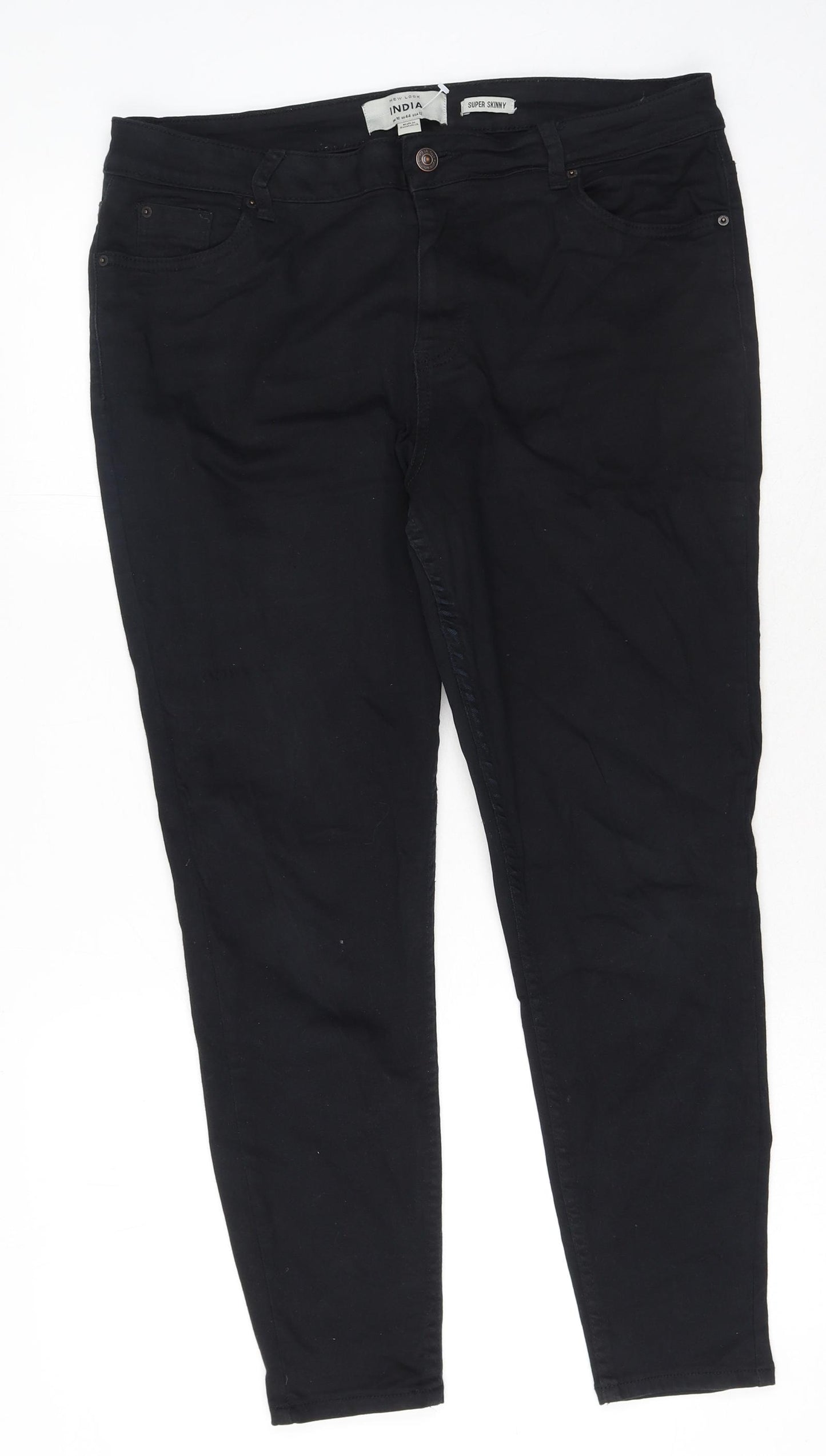 New Look Womens Black Cotton Skinny Jeans Size 16 L27 in Extra-Slim Button
