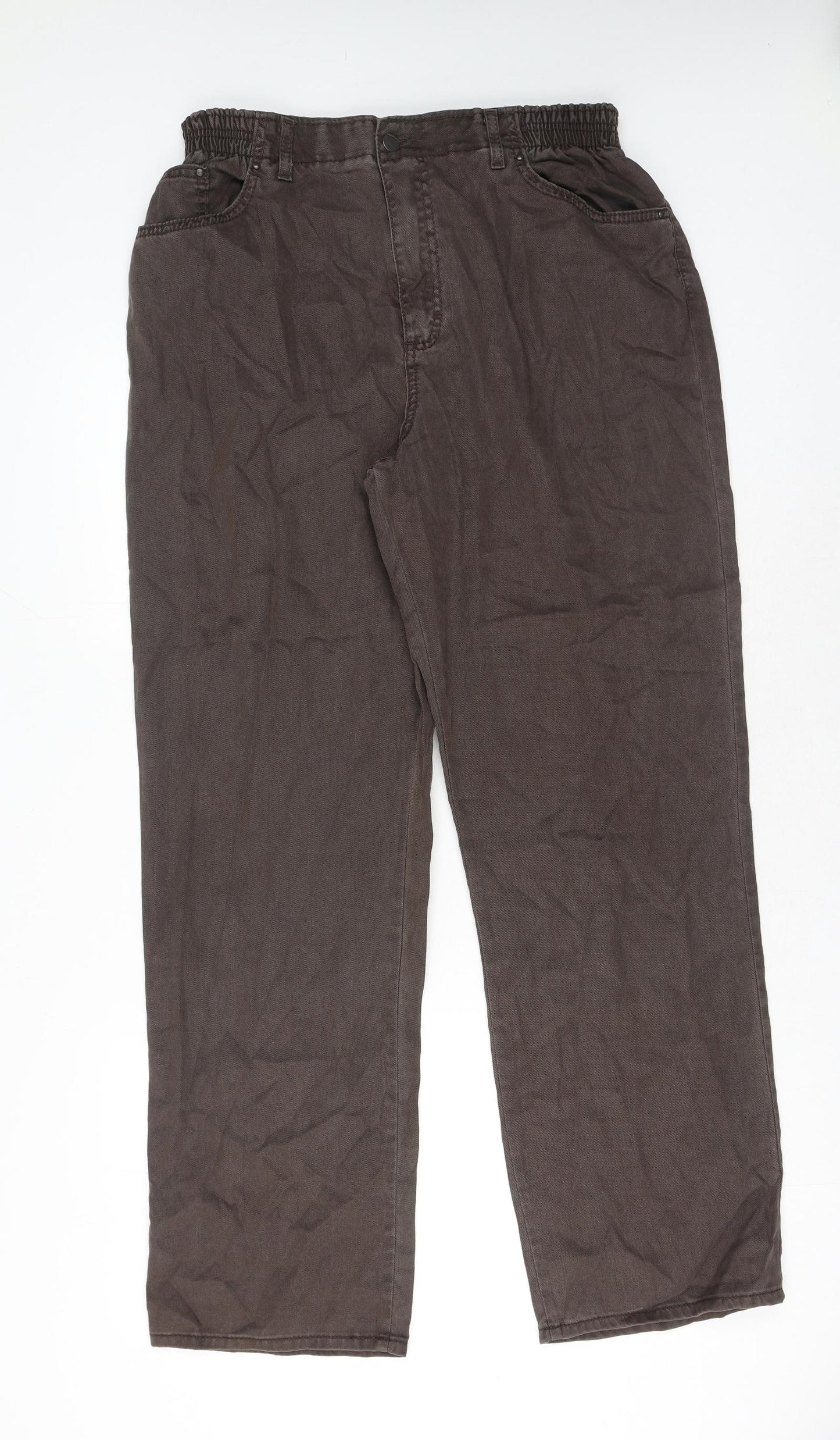 Marks and Spencer Womens Brown Cotton Trousers Size 16 L32 in Regular Button