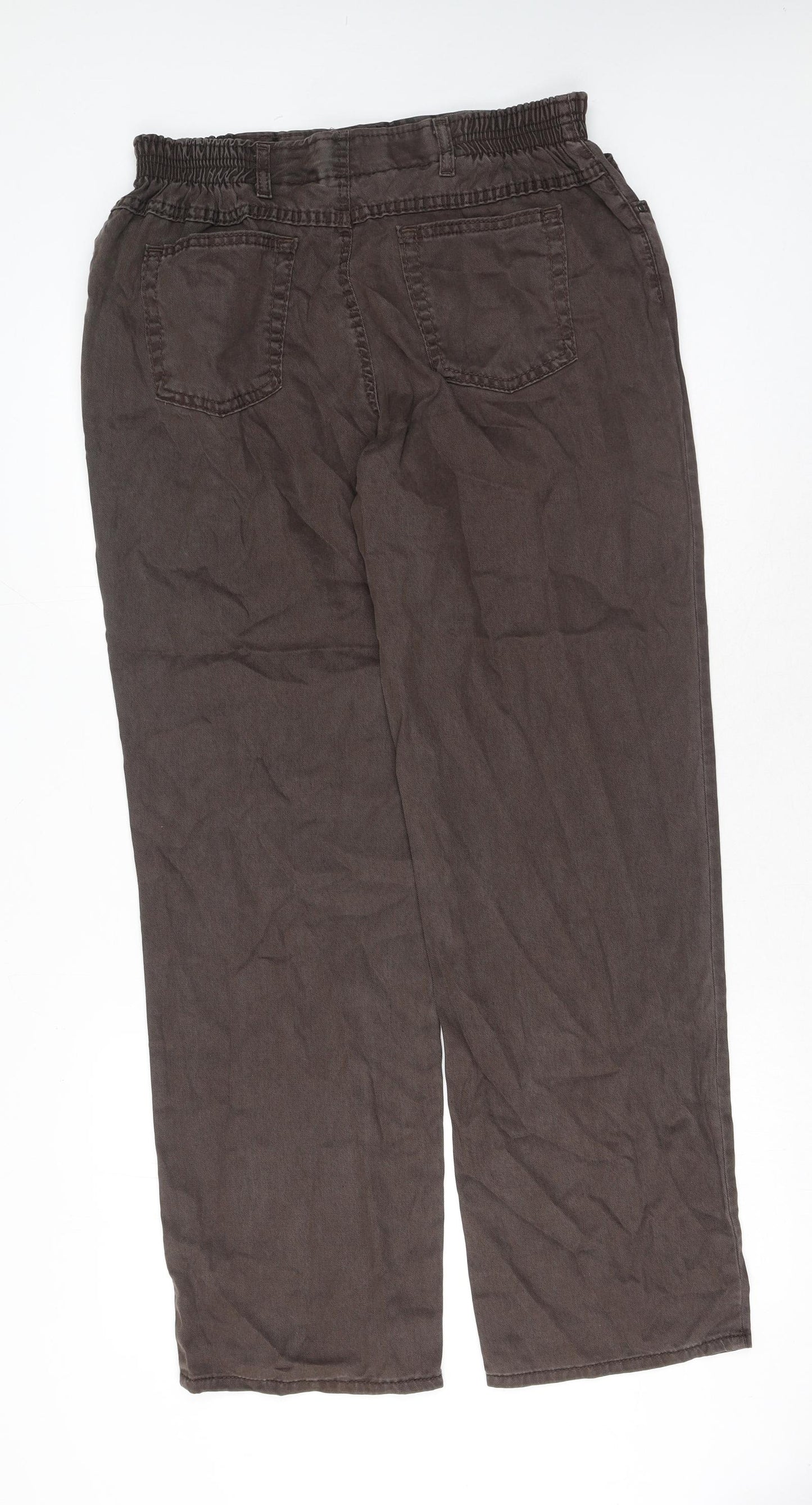 Marks and Spencer Womens Brown Cotton Trousers Size 16 L32 in Regular Button