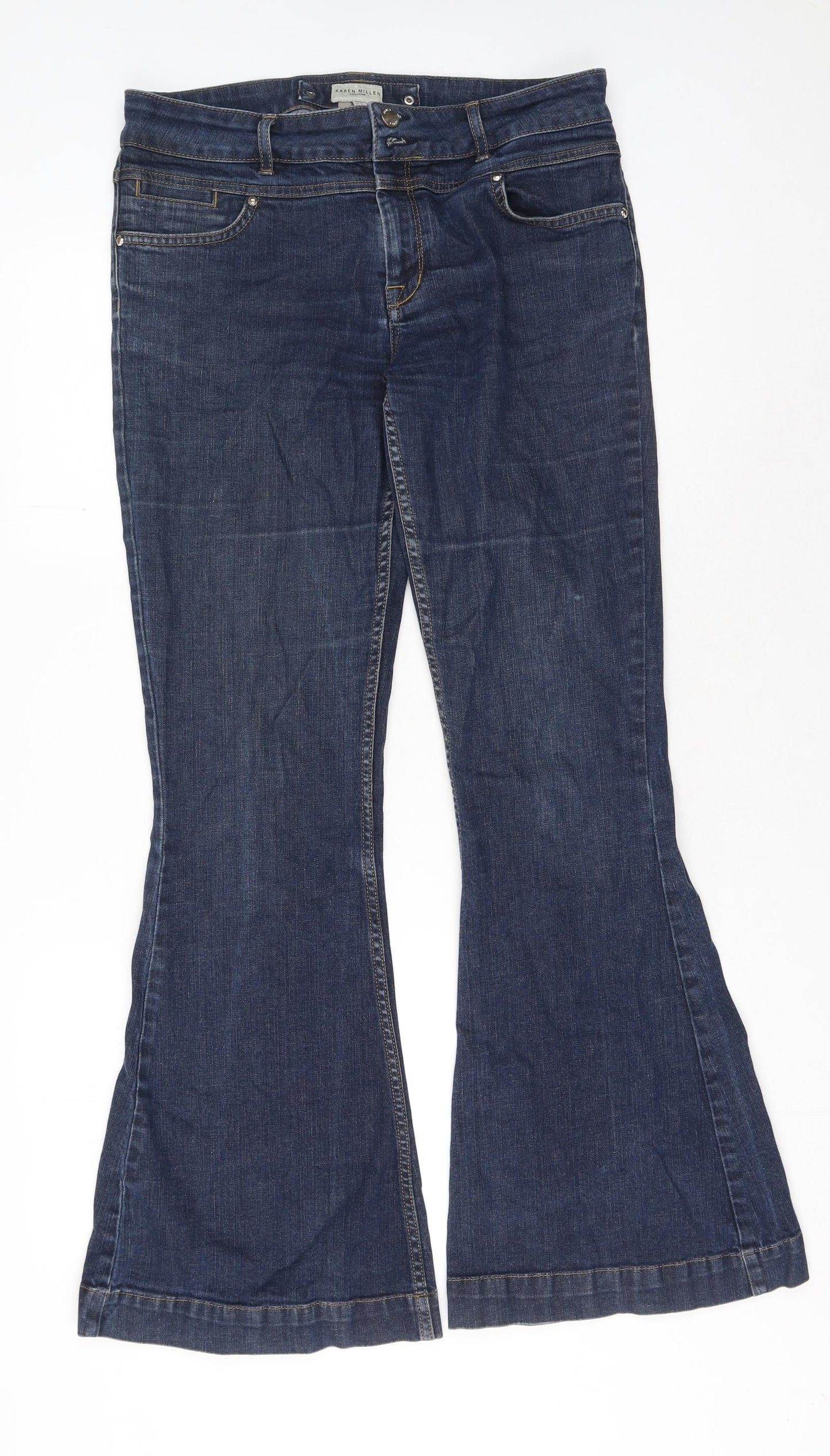 Karen Millen Womens Blue Cotton Bootcut Jeans Size 14 L32 in Regular Button