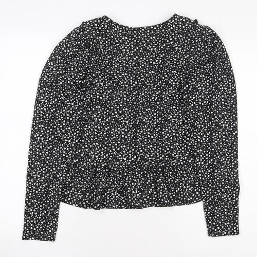 New Look Womens Black Floral Viscose Basic Blouse Size 14 Collared