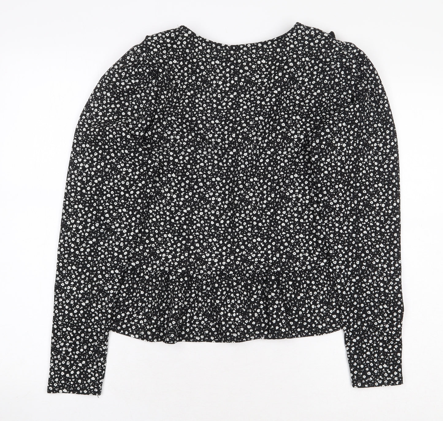 New Look Womens Black Floral Viscose Basic Blouse Size 14 Collared