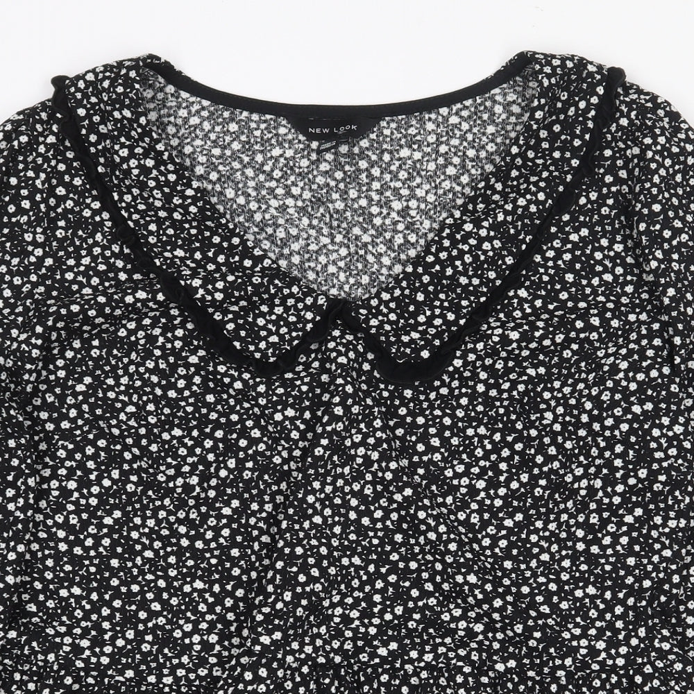 New Look Womens Black Floral Viscose Basic Blouse Size 14 Collared