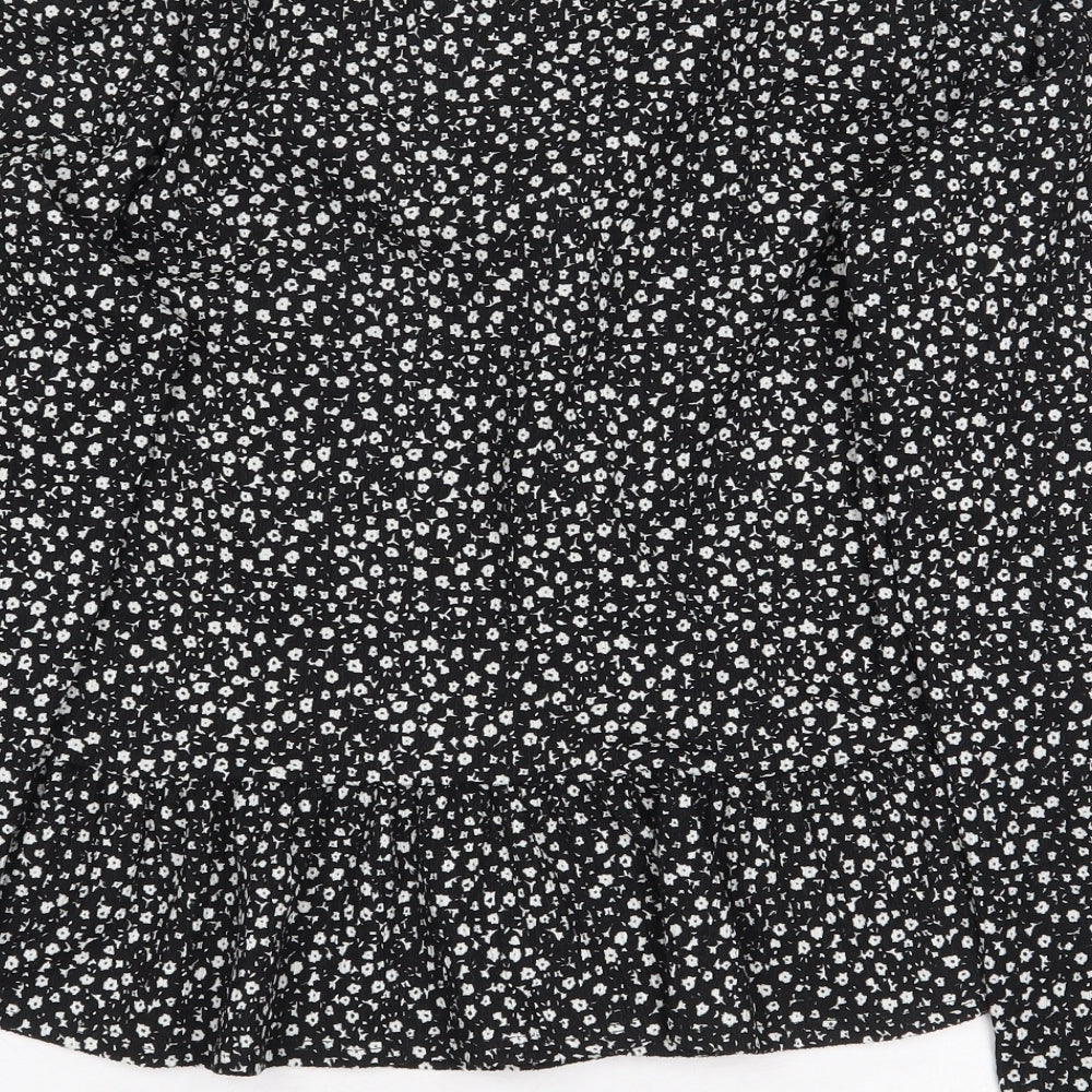 New Look Womens Black Floral Viscose Basic Blouse Size 14 Collared