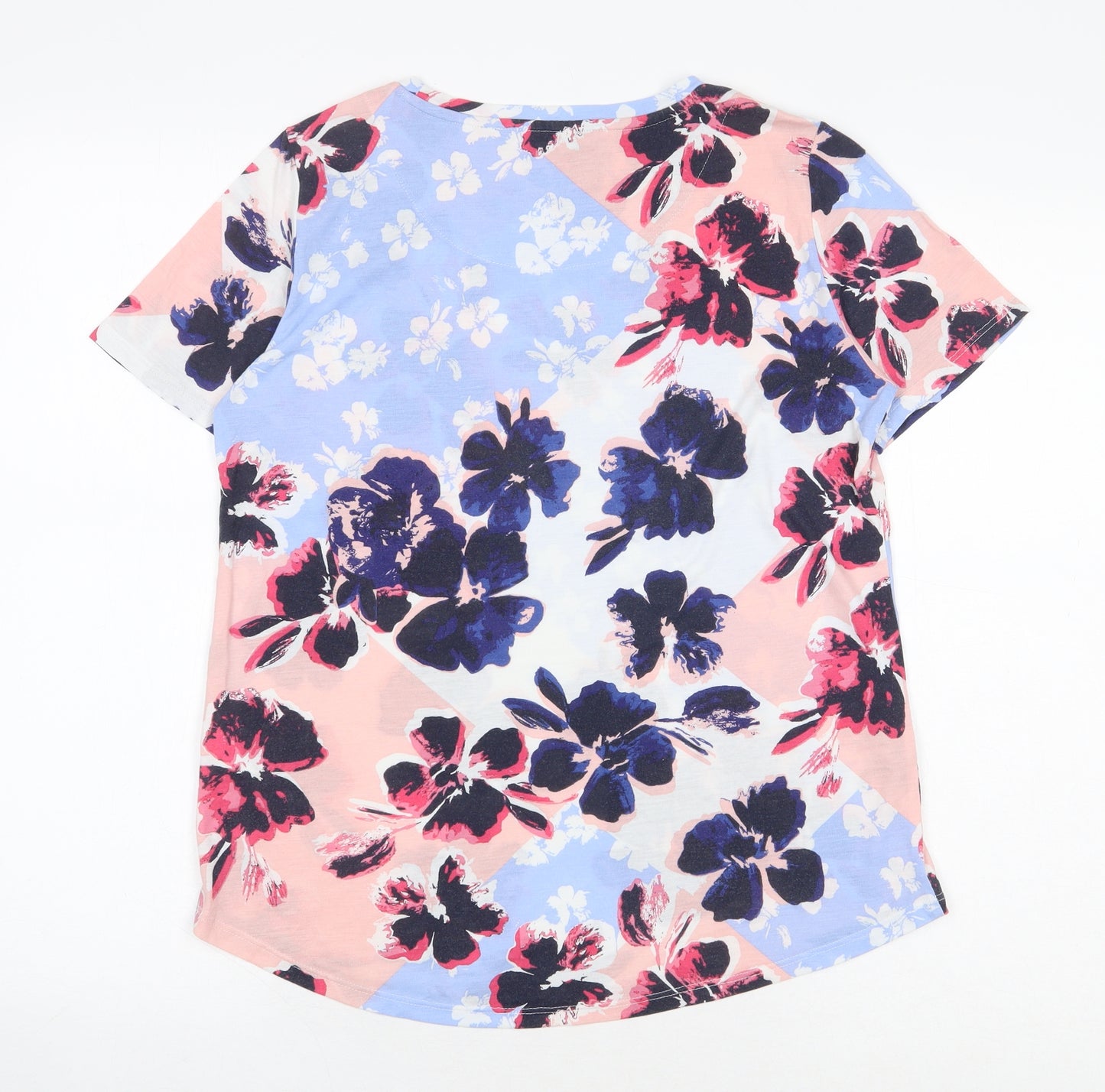 Marks and Spencer Womens Pink Floral Polyester Basic T-Shirt Size 10 Round Neck