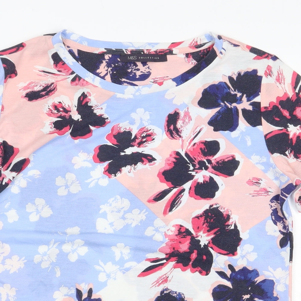 Marks and Spencer Womens Pink Floral Polyester Basic T-Shirt Size 10 Round Neck