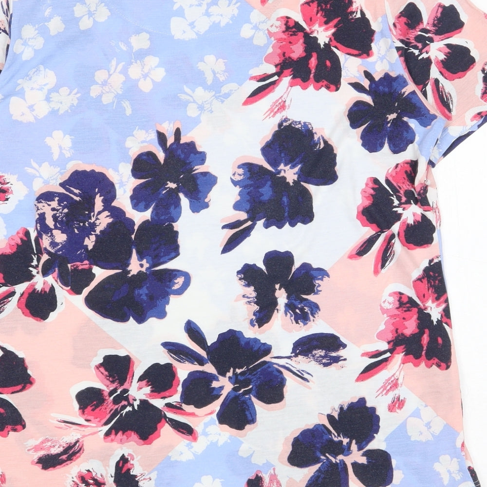 Marks and Spencer Womens Pink Floral Polyester Basic T-Shirt Size 10 Round Neck