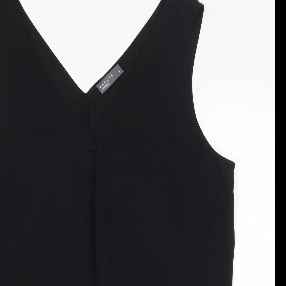 Papaya Womens Black Polyester Basic Blouse Size 16 V-Neck