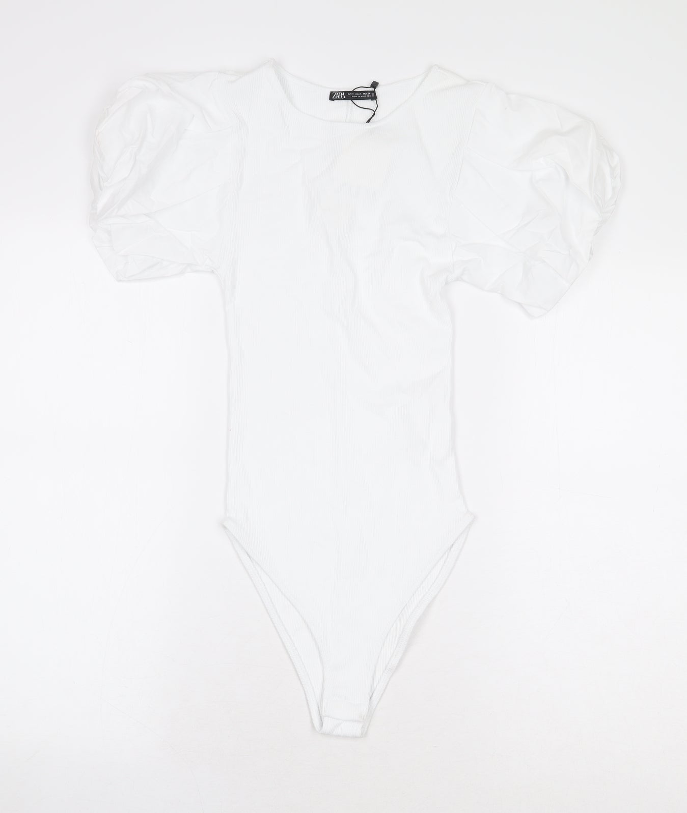 Zara Womens White Cotton Bodysuit One-Piece Size S Snap