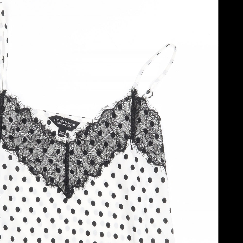 Dorothy Perkins Womens White Polka Dot Polyester Camisole Blouse Size 14 V-Neck
