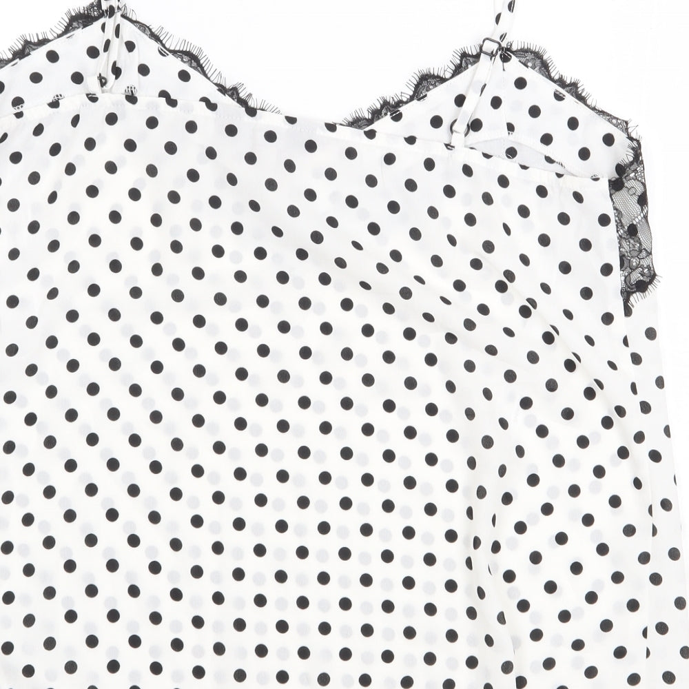 Dorothy Perkins Womens White Polka Dot Polyester Camisole Blouse Size 14 V-Neck