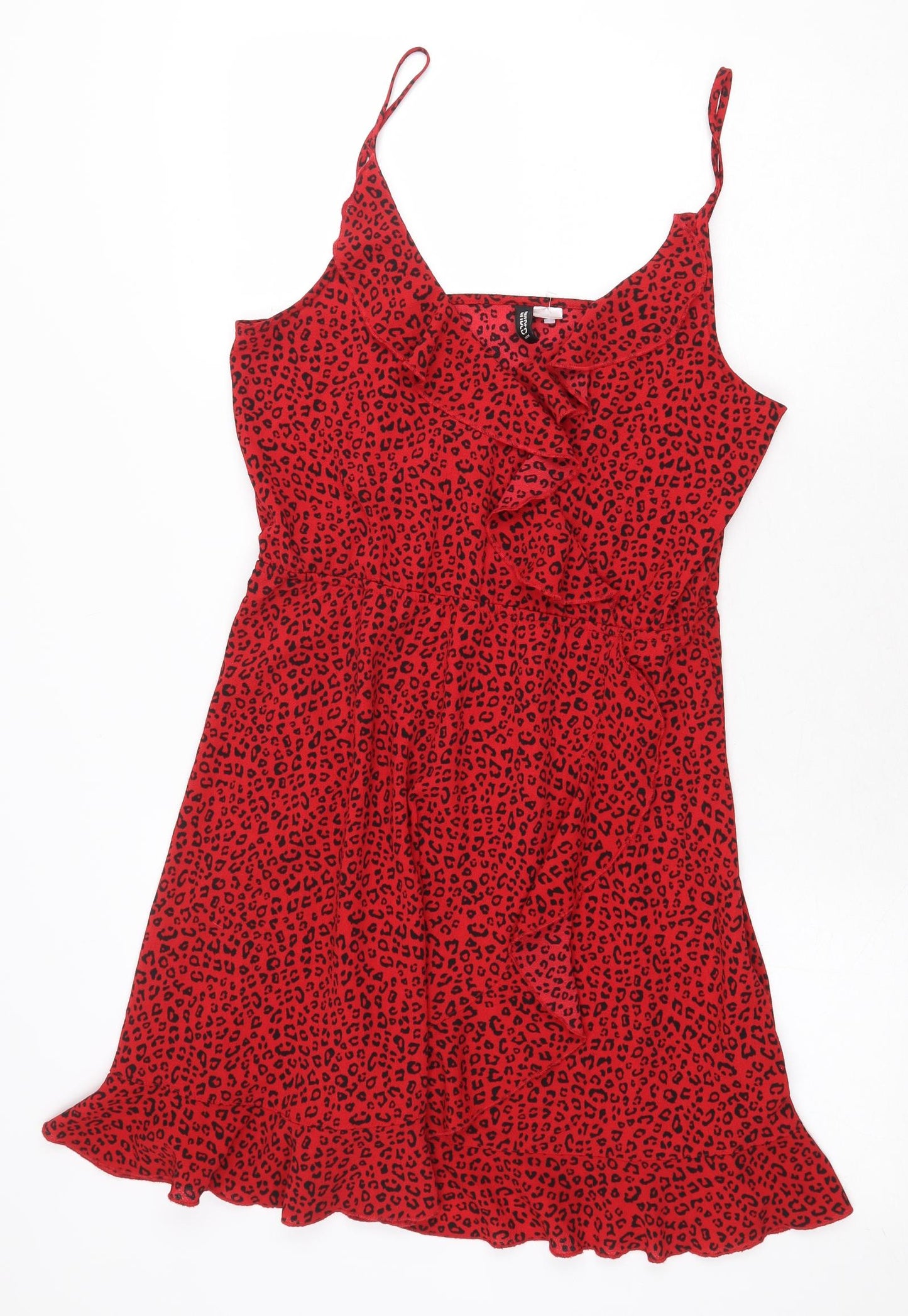 H&M Womens Red Animal Print Polyester Tank Dress Size 10 V-Neck Pullover - Leopard Print