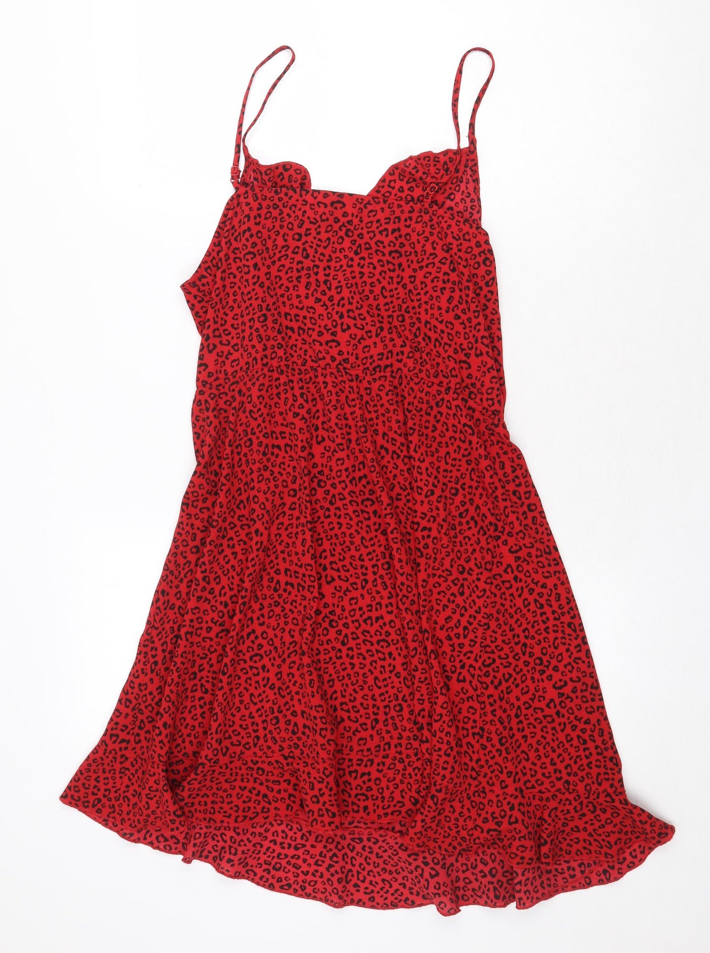 H&M Womens Red Animal Print Polyester Tank Dress Size 10 V-Neck Pullover - Leopard Print