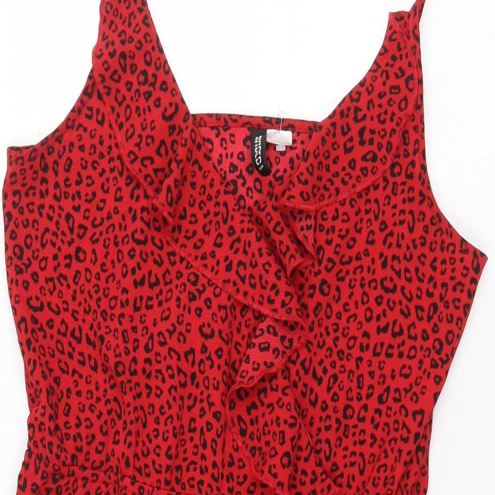 H&M Womens Red Animal Print Polyester Tank Dress Size 10 V-Neck Pullover - Leopard Print