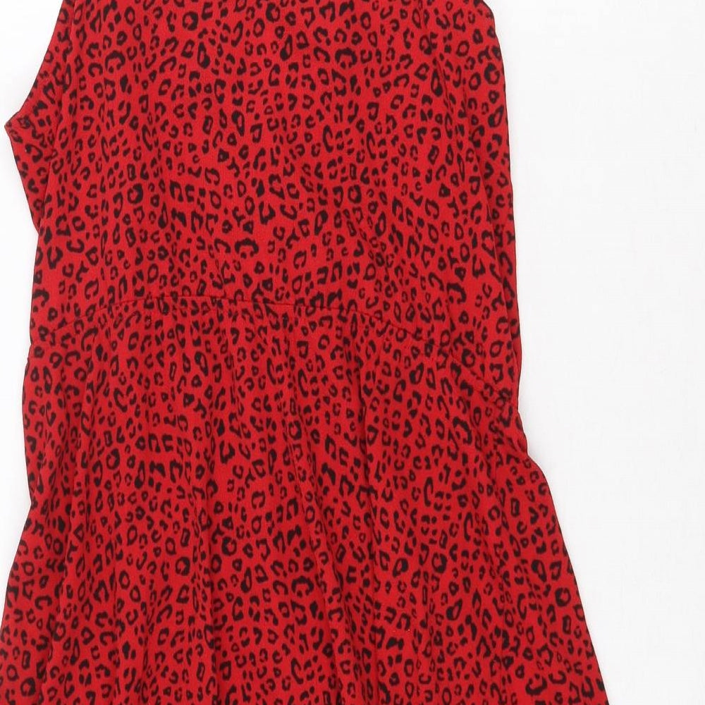 H&M Womens Red Animal Print Polyester Tank Dress Size 10 V-Neck Pullover - Leopard Print