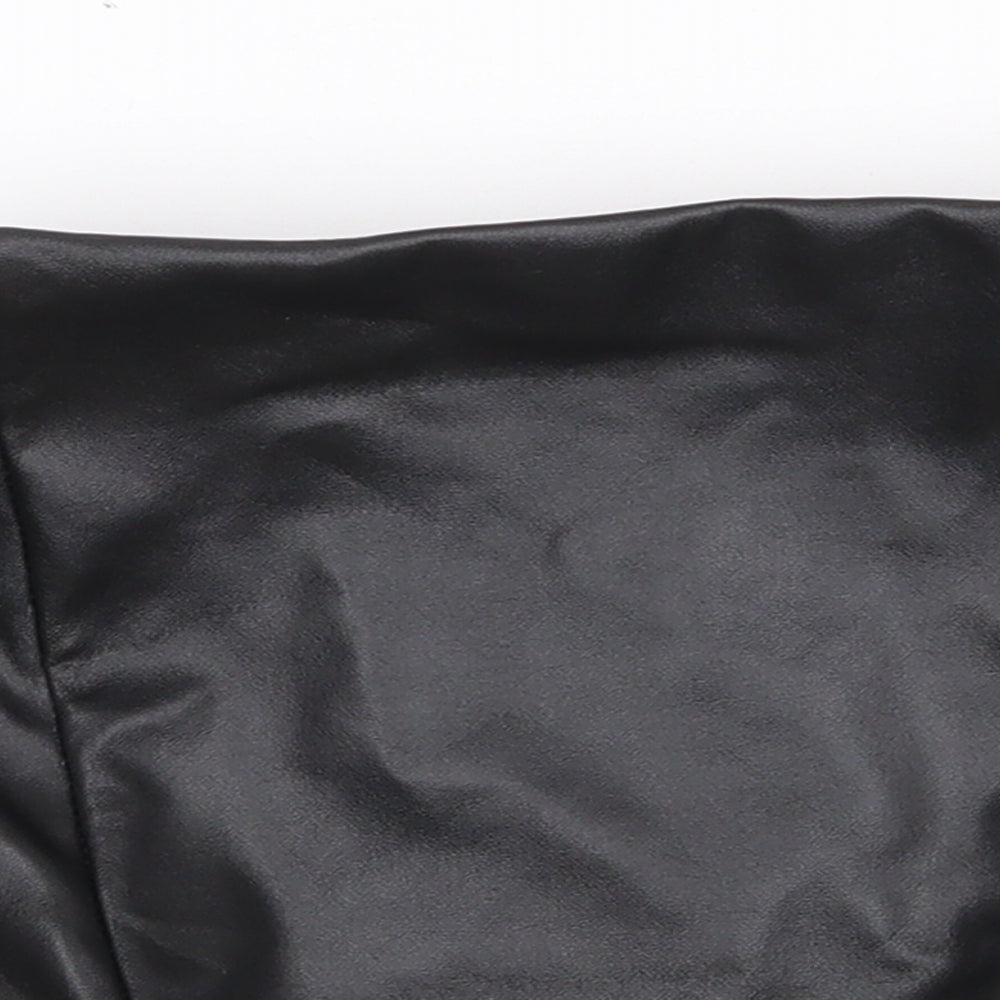 PRETTYLITTLETHING Womens Black Polyester Cropped Tank Size 8 Square Neck - Faux Leather