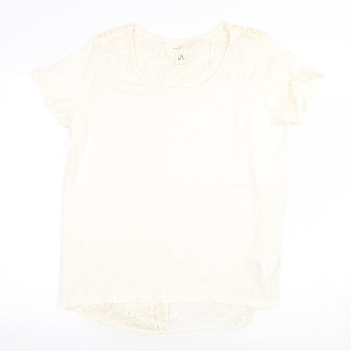 H&M Womens Beige 100% Cotton Basic Blouse Size M Round Neck