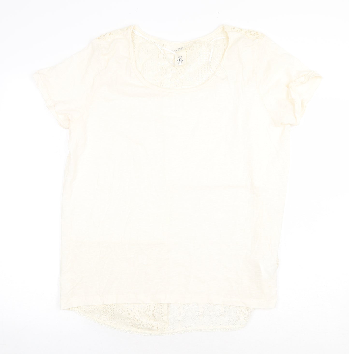 H&M Womens Beige 100% Cotton Basic Blouse Size M Round Neck