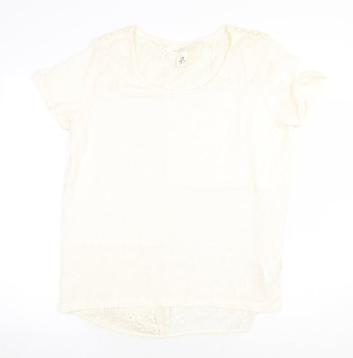 H&M Womens Beige 100% Cotton Basic Blouse Size M Round Neck