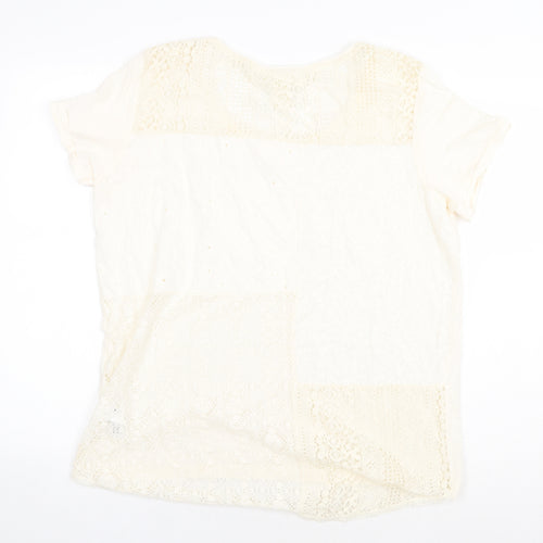 H&M Womens Beige 100% Cotton Basic Blouse Size M Round Neck