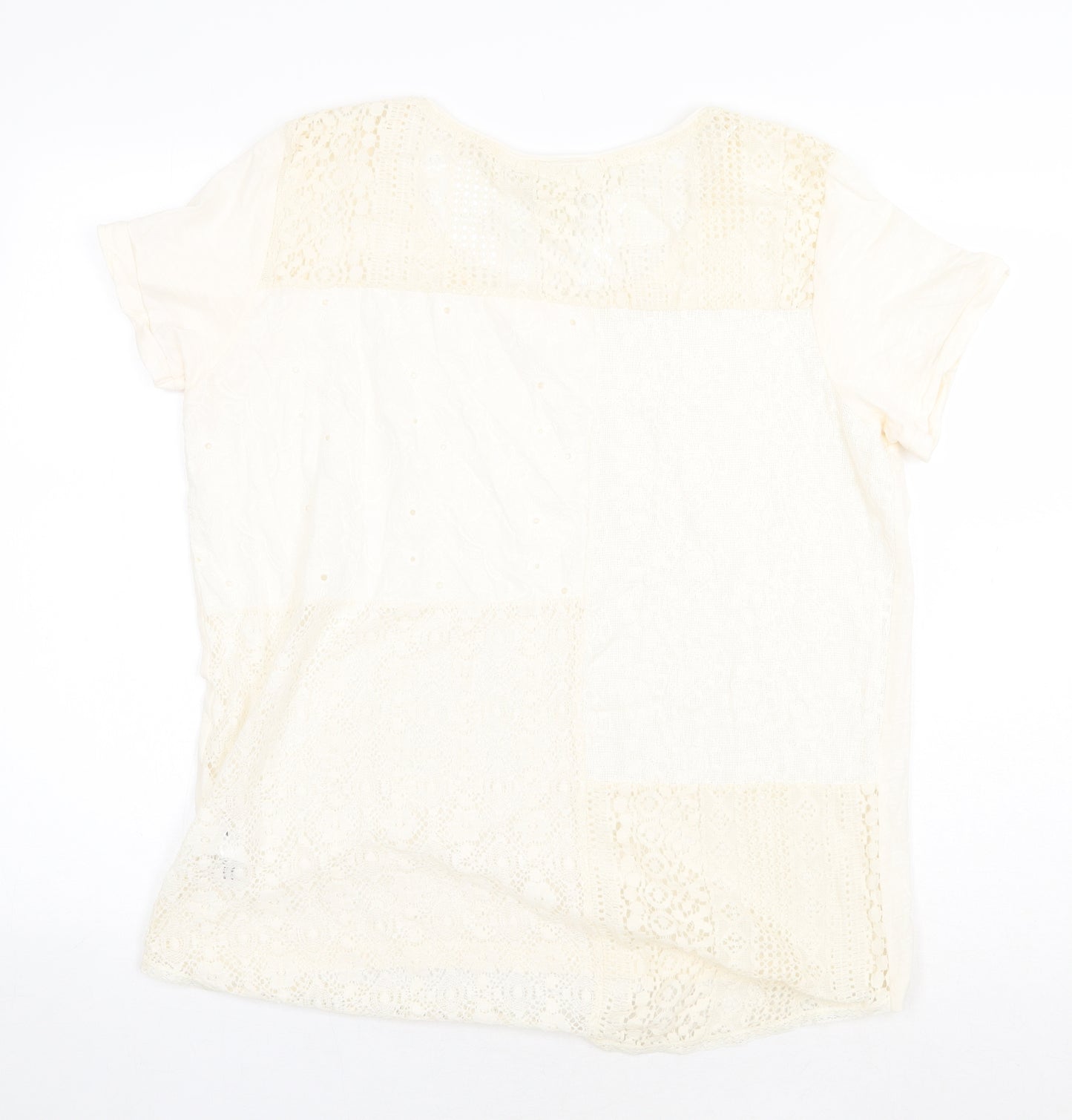 H&M Womens Beige 100% Cotton Basic Blouse Size M Round Neck