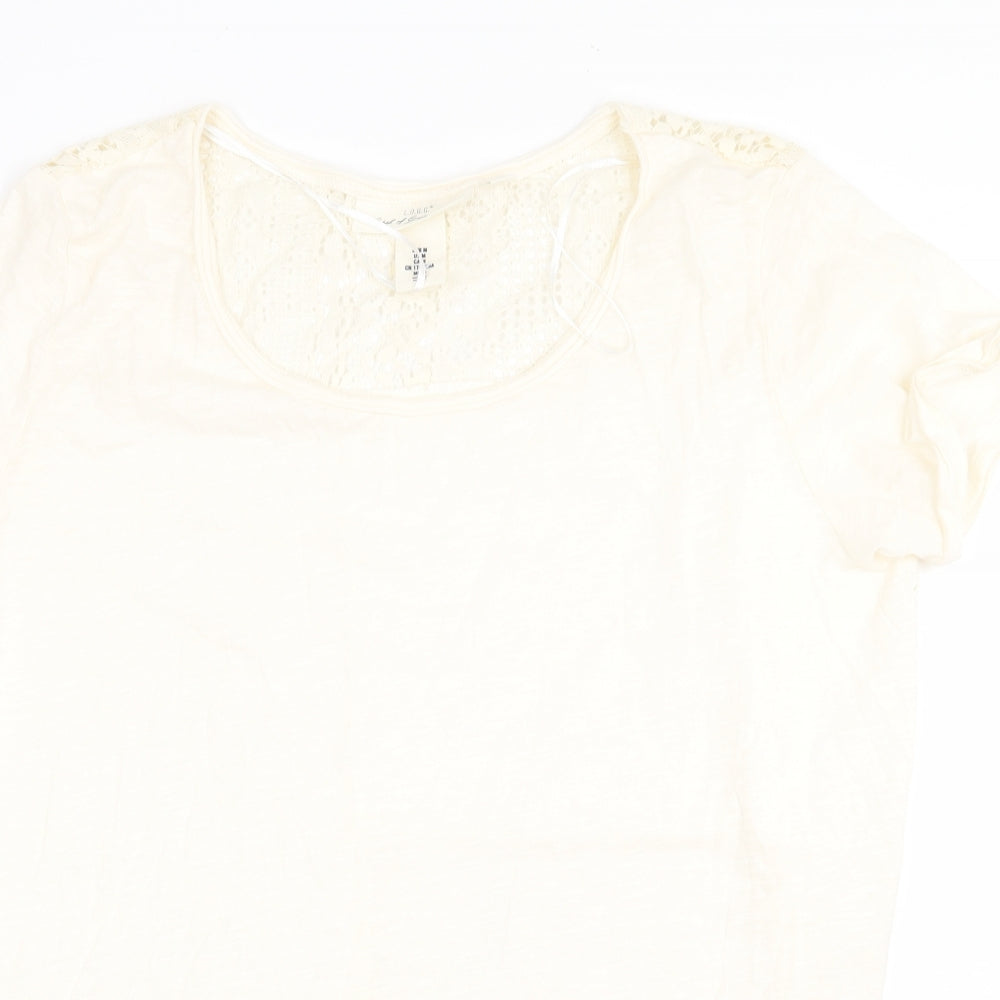 H&M Womens Beige 100% Cotton Basic Blouse Size M Round Neck