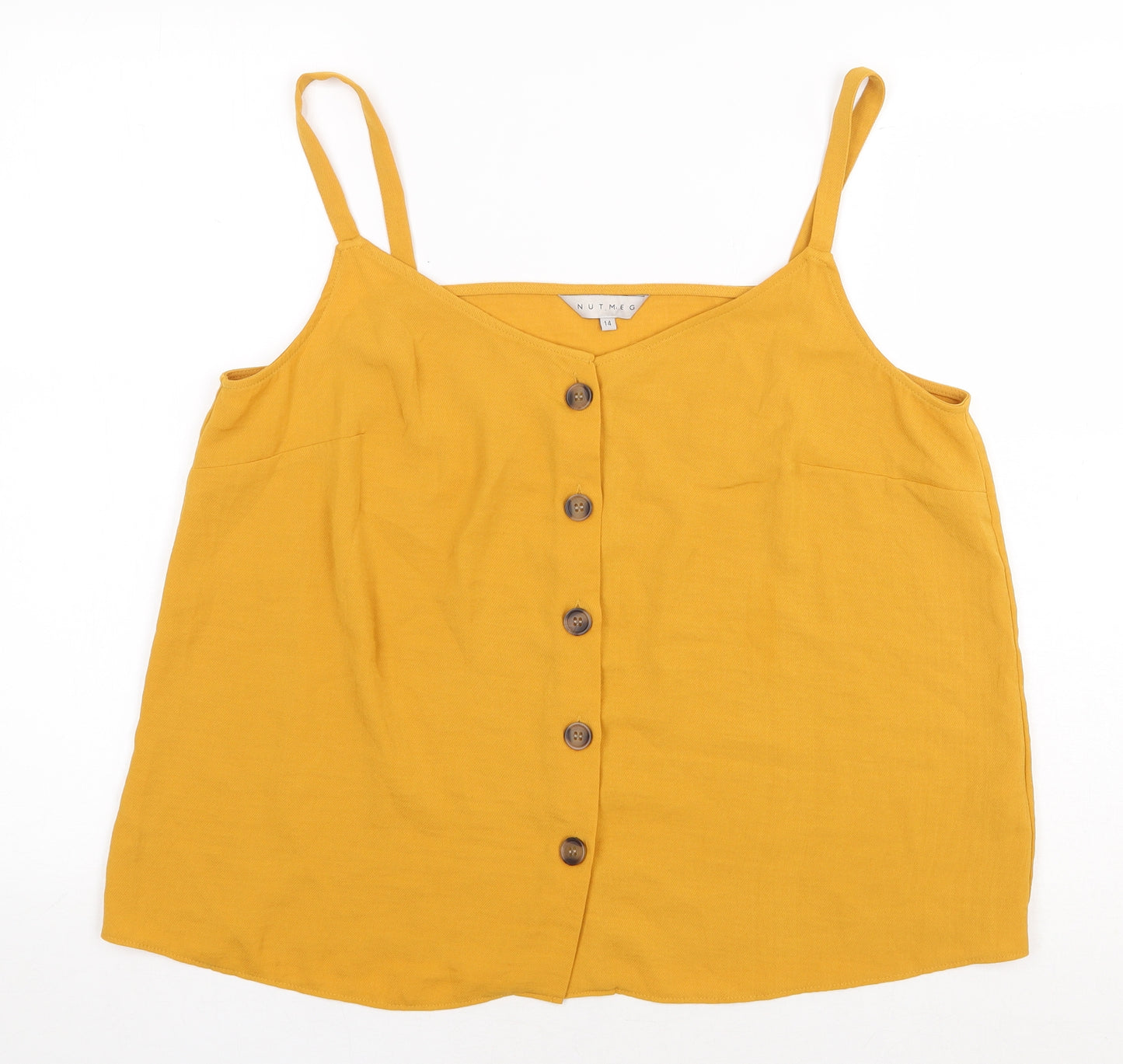 Nutmeg Womens Yellow Polyester Basic Tank Size 14 V-Neck