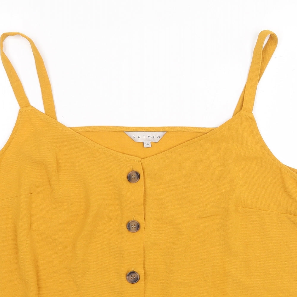 Nutmeg Womens Yellow Polyester Basic Tank Size 14 V-Neck