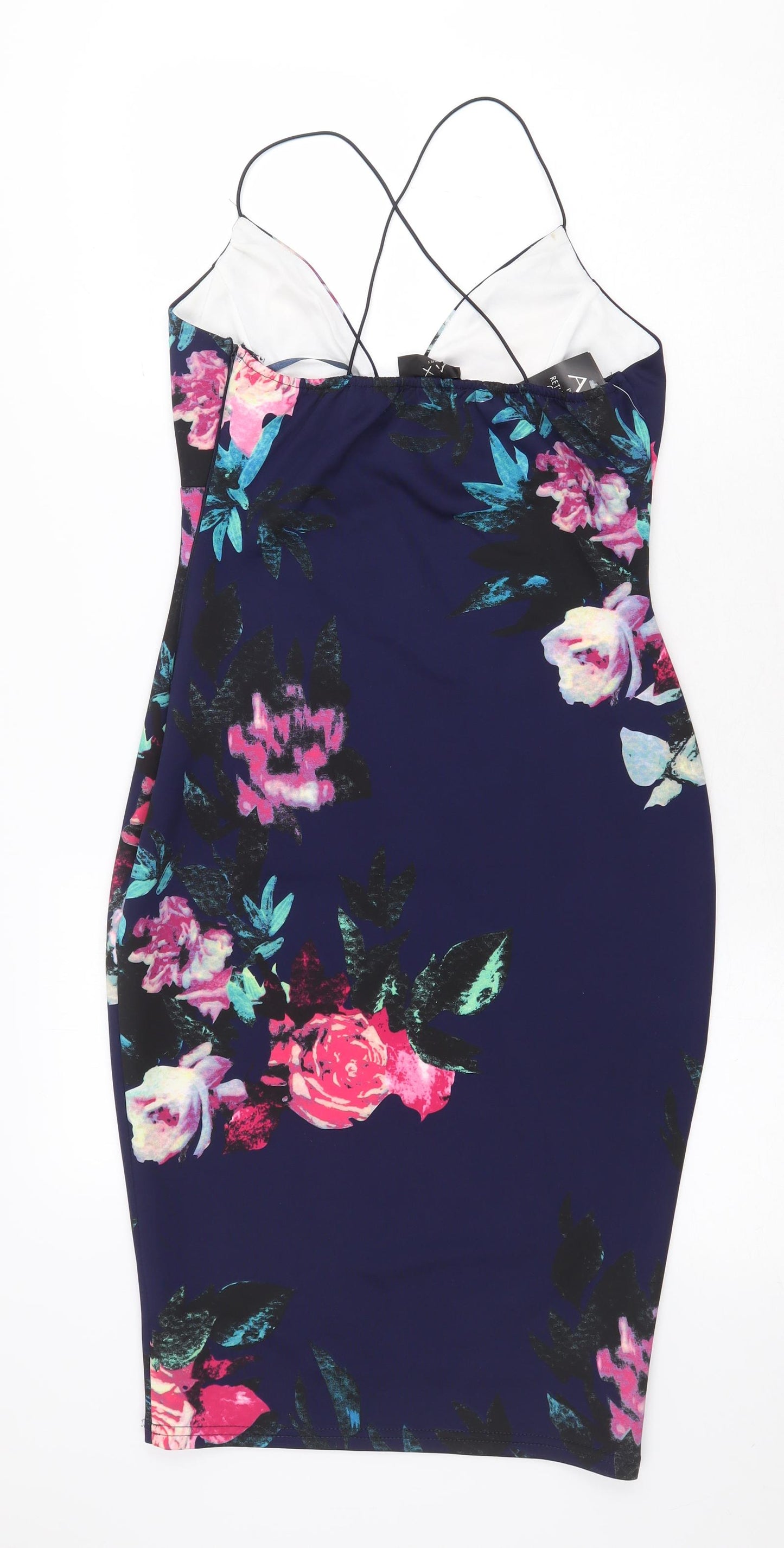 AX Paris Womens Blue Floral Polyester Bodycon Size 12 V-Neck Zip