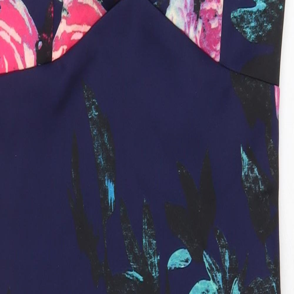 AX Paris Womens Blue Floral Polyester Bodycon Size 12 V-Neck Zip