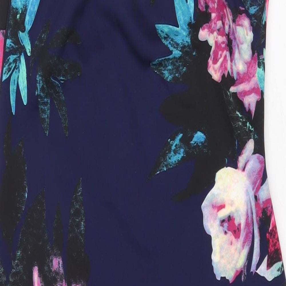 AX Paris Womens Blue Floral Polyester Bodycon Size 12 V-Neck Zip