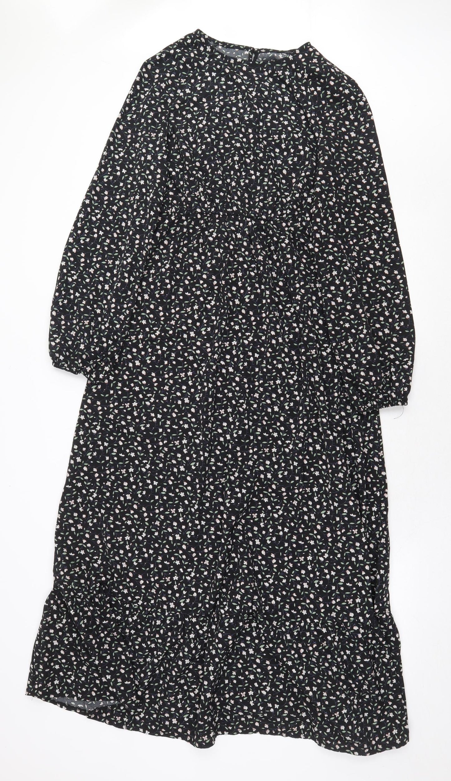 SheIn Womens Black Floral Polyester Maxi Size XS Round Neck Button
