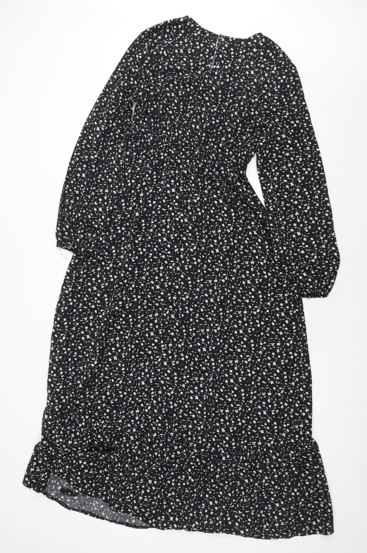 SheIn Womens Black Floral Polyester Maxi Size XS Round Neck Button