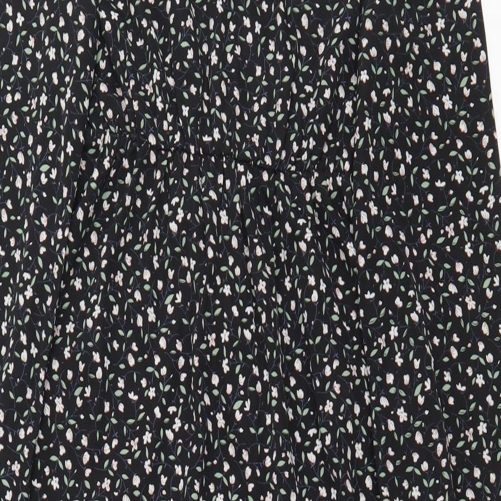 SheIn Womens Black Floral Polyester Maxi Size XS Round Neck Button