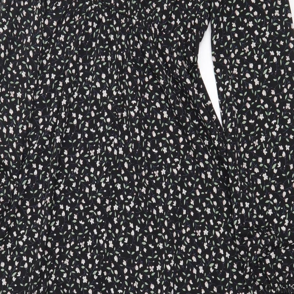 SheIn Womens Black Floral Polyester Maxi Size XS Round Neck Button
