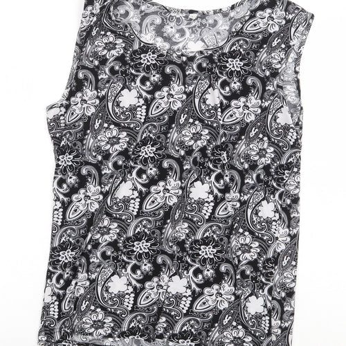 Preworn Womens Black Floral Polyester Basic Blouse Size L Round Neck