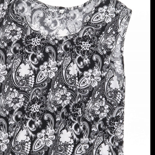 Preworn Womens Black Floral Polyester Basic Blouse Size L Round Neck