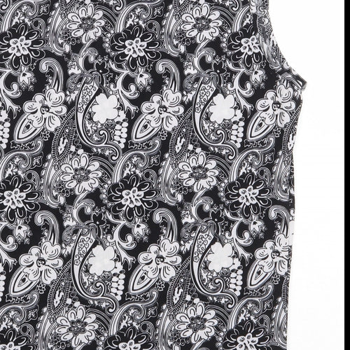 Preworn Womens Black Floral Polyester Basic Blouse Size L Round Neck