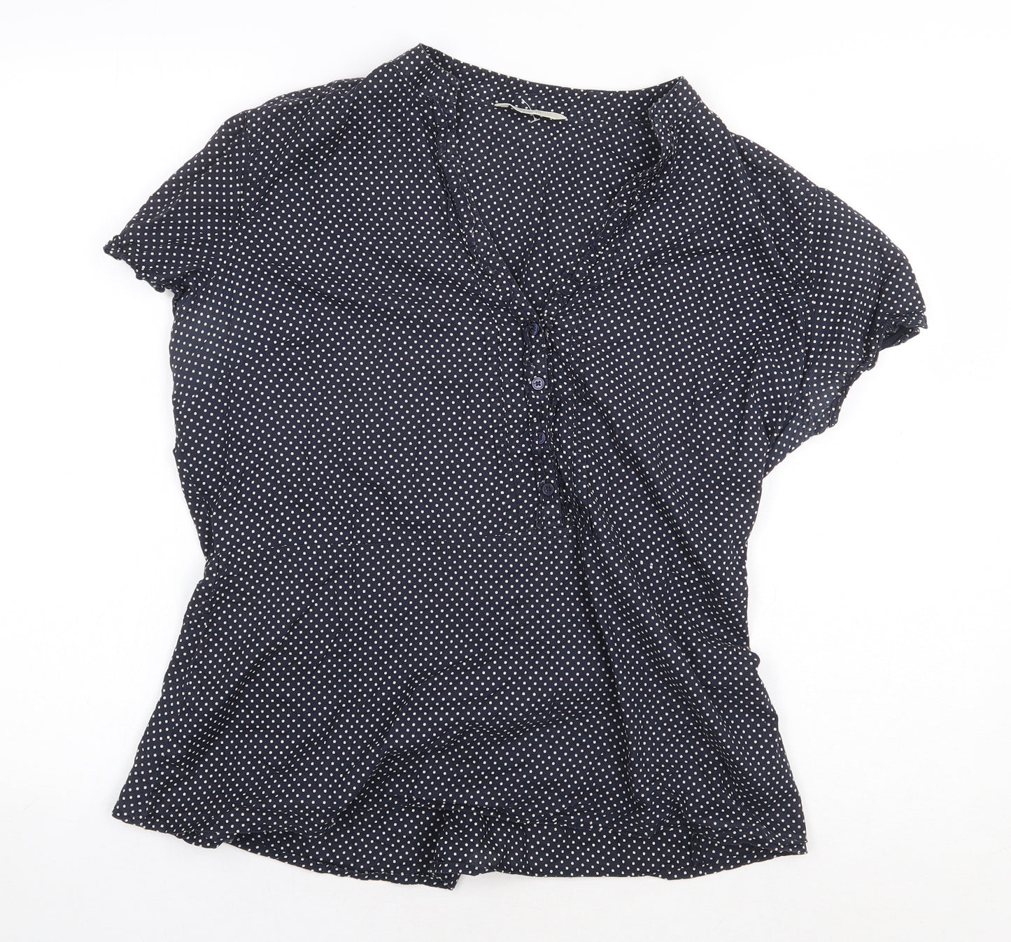 Marks and Spencer Womens Blue Polka Dot 100% Cotton Basic Blouse Size 18 V-Neck