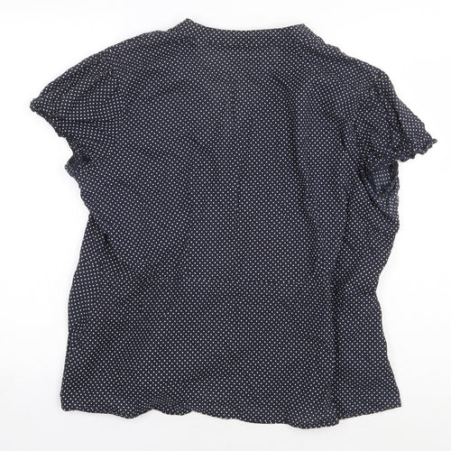 Marks and Spencer Womens Blue Polka Dot 100% Cotton Basic Blouse Size 18 V-Neck