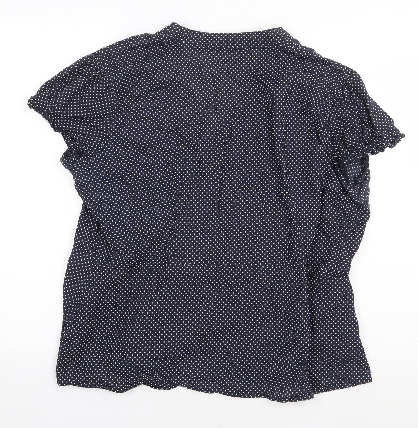Marks and Spencer Womens Blue Polka Dot 100% Cotton Basic Blouse Size 18 V-Neck