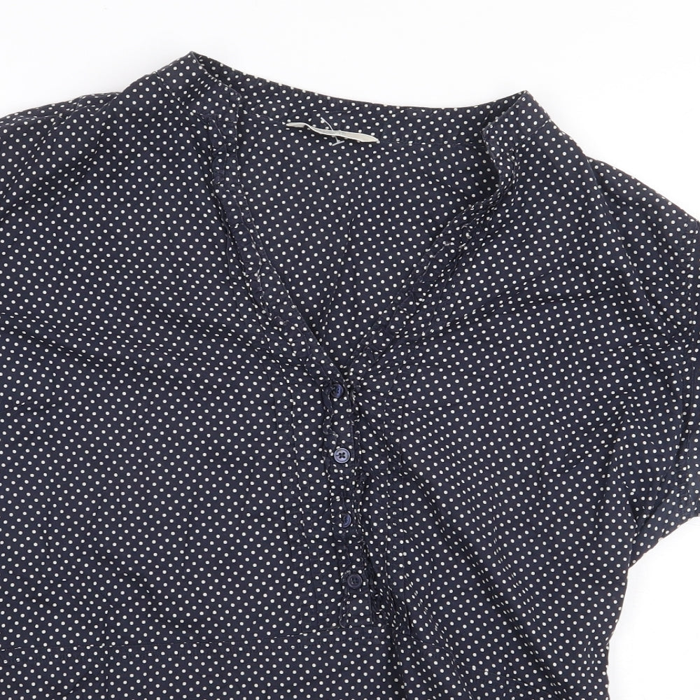 Marks and Spencer Womens Blue Polka Dot 100% Cotton Basic Blouse Size 18 V-Neck